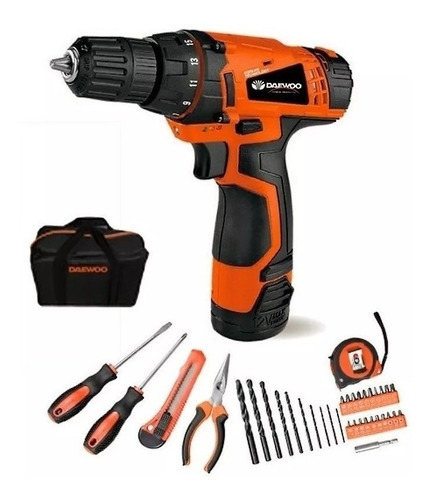 Imagen 1 de 5 de Taladro Atornillador Inalambrico Daewoo 36 Accesorios Bolso