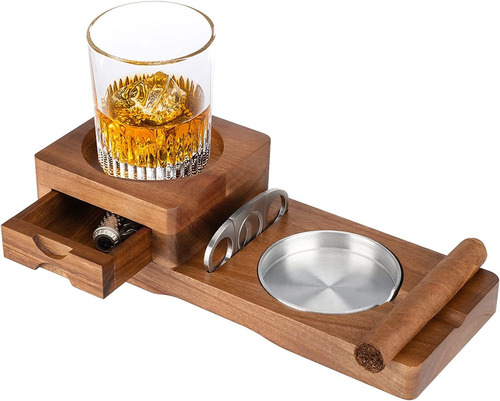 Bandeja De Madera Para Whisky Con Cenicero