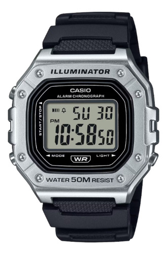 Reloj Casio W218 Plateado Sumergible 50m Hombre Numeros Grandes Cronometro Luz Led