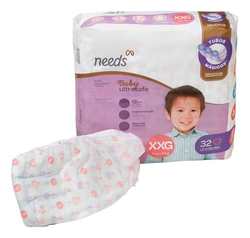 Fralda Descartável Needs Baby Ultrasafe Tamanho Xxg 32un