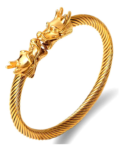 Pulsera Dragòn Dorado Acero Inoxidable Ajustable + Estuche