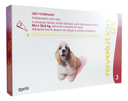 Revolution Para Cães De 10,1kg A 20kg (3 Tubos) - Zoetis