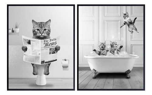 Cat Themed Wall Art & Decor - Kids Bathroom Set - Cute Cat L