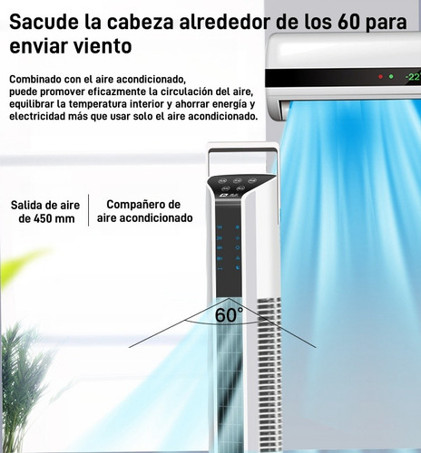 Ventilador De Torre Silencioso Giratorio Con Control Remoto Estructura Blanco Aspas Negro Diámetro 18 Cm Frecuencia 50 Material De Las Aspas Plástico
