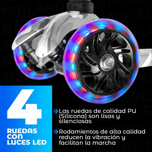 Imagen 4 de 10 de Monopatin Niños Luz Led Plegable 4 Ruedas Extensible Silicon