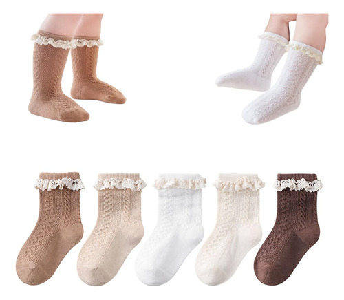 5pares Lazos,calcetines Algodón Volantes Para Niñas Pequeñas