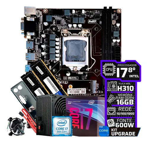 Kit Upgrade Intel Core I7 8700 Ddr4 16gb 600w Placa Mãe H310