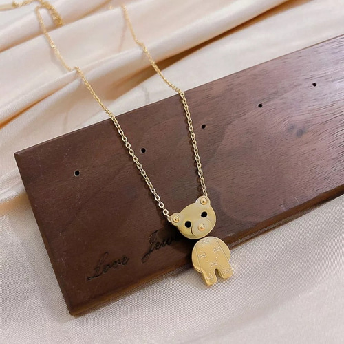 Imagen 5 de 10 de Collar Dije Oso Movible Acero Dorado Mujer Regalo Amor Novia