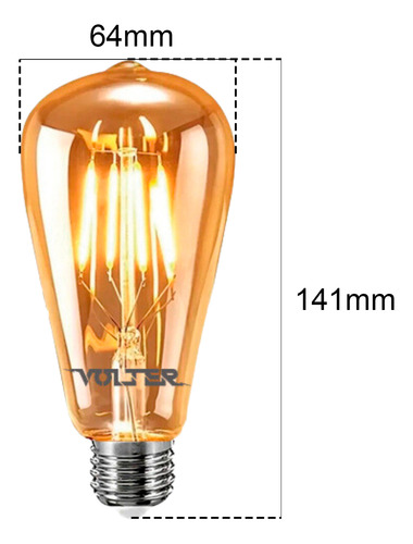 Kit 3 Lâmpada Filamento Led Decorativa Retrô Vintage Amarela