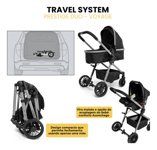 Carrinho Bebê Conforto E Base 3 Em 1 Voyage Kit Completo