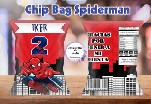 Chips Bags Hombre Araña Spiderman X10 Bolsa Golosina Cumple
