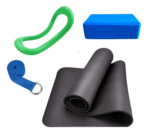 Set Yoga Fitness Pilates Mat Nbr + Anillo Block Cinturon 108