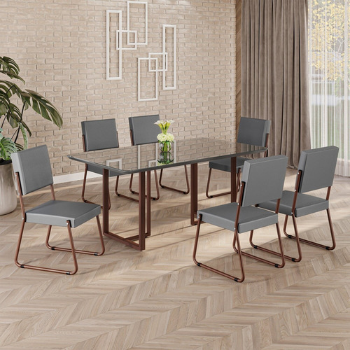 Conjunto Sala De Jantar Mesa 160x90cm Base Lunna Tampo Ec