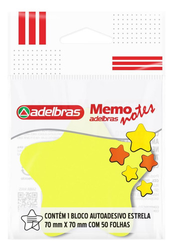 Bloco De Recado Autoadesivo Memonote Estrela Am/lj 50fls
