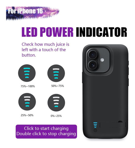 Funda De Batería Para iPhone 16, 5000 Mah Recargable Extendi