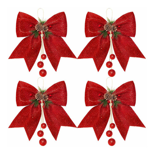 Whaline 4pcs Arco De Navidad, Lazos De Corona Roja, Arco De 