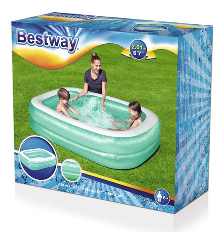 Imagen 1 de 8 de Pileta Inflable Rectangular 54005 Azul 201x150x51cm Bestway