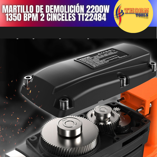 Martillo De Demolición 2200w 1350 Bpm 2 Puntas De Cinceles Color Naranja
