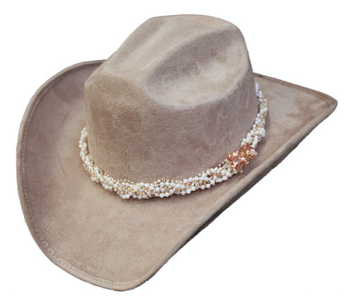 Sombrero Gamuza Decorado Mujer, Moda, Vaquero, Texana Fh4