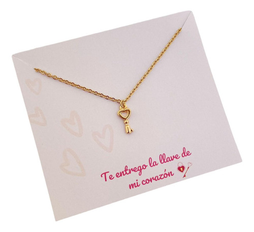 Collar De Corazón Llave Regalo Amor Pareja Chapa De 22 K