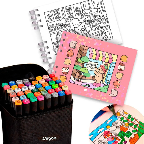 Juego De Libros Para Colorear Capivara Y 48 Lápices Capaciti