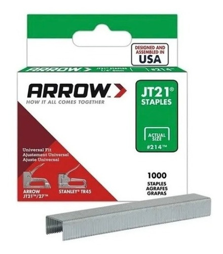 Grapa Arrow 3/8  10mm   Jt21 / Tr45 Set 1000 Piezas