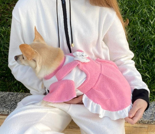 Vestido Jardineira Rosa Bebê Para Pet - Roupas Para Cães