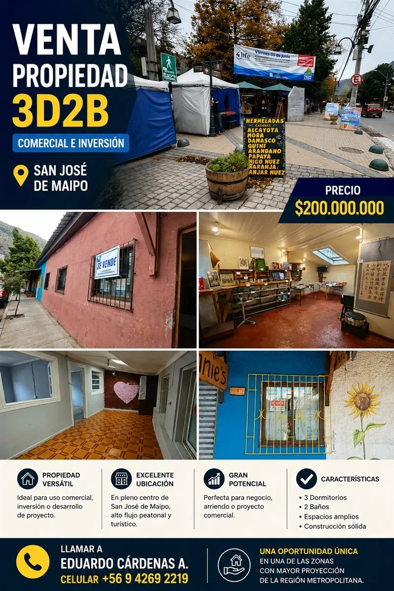 Imagen 1 de 24 de Venta Casa 3d2b,comercial Inversión, Plaza San José De Maipo