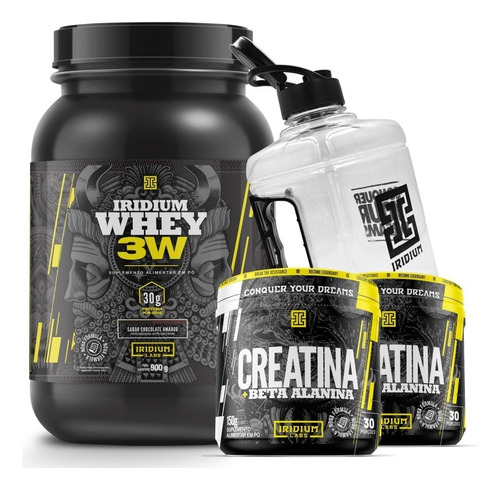 Kit Whey Protein 3w + 2x Creatina Com Beta Alanina + Galão Sabor Chocolate