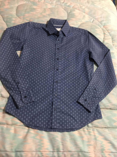 Pull&bear Camisa Casual Para Caballero Talla S Azul Estampad