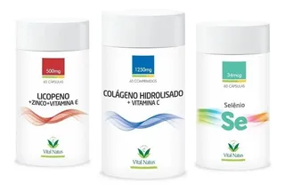 Licopeno, Vitamina C, Vitamina E, Colágeno E Selênio Kit C/3