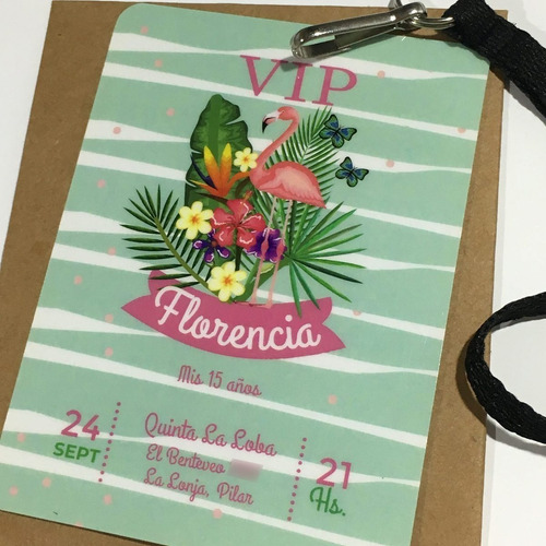 Invitación Pase Vip Simil Pvc 15 Años X 10 Cordon C/herraje