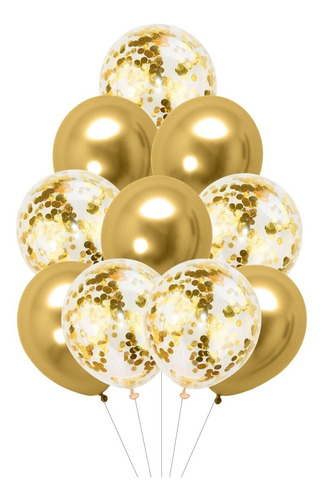 Set 10 Globos Dorado Cumpleaños Confetti Decoración