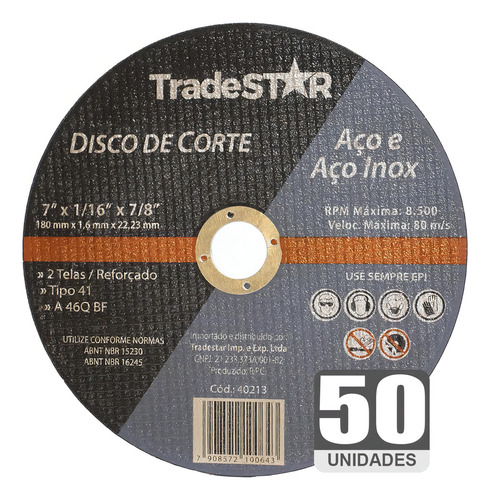 Disco De Corte Inox 180 1.6 Kit 50 Peças