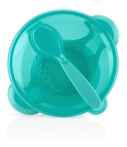 Imagen 2 de 3 de Porta Comida Bebé Azul Claro Plato Tapa Cuchara Nuby Bol