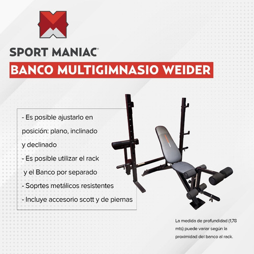Imagen 2 de 8 de Banco Multigimnasio Olimpico Weider Pro 395 B Multigym