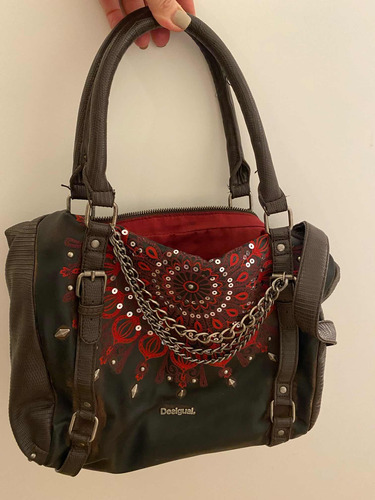 Cartera Bandolera Usada Desigual Importada Marron Chocolate Marrón Lisa Níquel Marrón Oscuro (Usado)