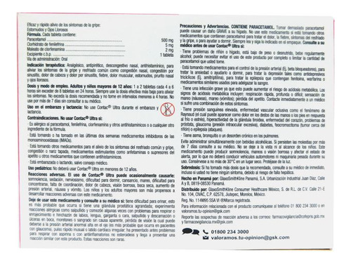 Contac Ultra 500mg/5mg/2mg Caja Con 12 Tabletas