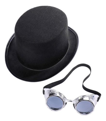 Goth Steampunk Con Gafas, Accesorios Para Sombrero De Plata