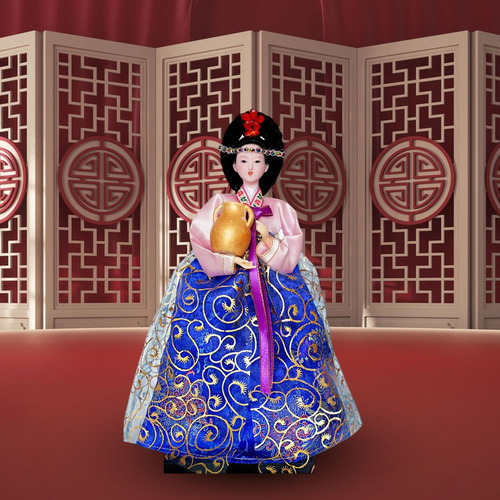 Popular Figura De Geisha Coreana, Artesanía En Rosa Y Azul