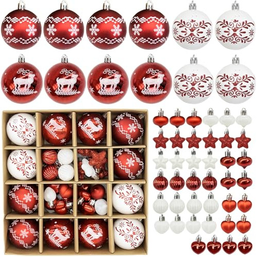 Adornos Navideños Arbol Colgante Rojo Blanco Renos 52 Piezas