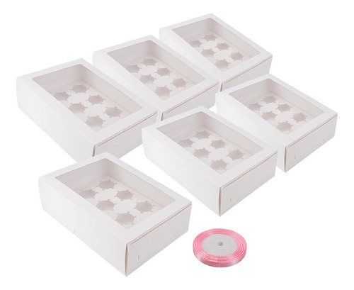 6 Uds Caja Para Cupcakes De 12 Agujeros Cajas Portadoras De