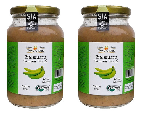 Kit 2 Biomassa De Banana Verde Orgânica Novo Citrus 570g