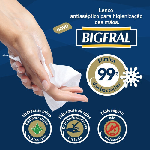 Imagem 3 de 5 de Kit Lenço Umedecido Antisséptico Bigfral 16cmx75cm 720 Uni