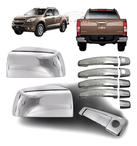 Kit Capa Cromada Retrovisor + 5 Maçaneta S10 2012 14 15 2016