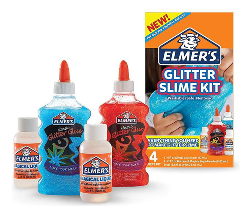 Kit Slime Glitter Azul Y Rojo Brillante Elmers Con Activador