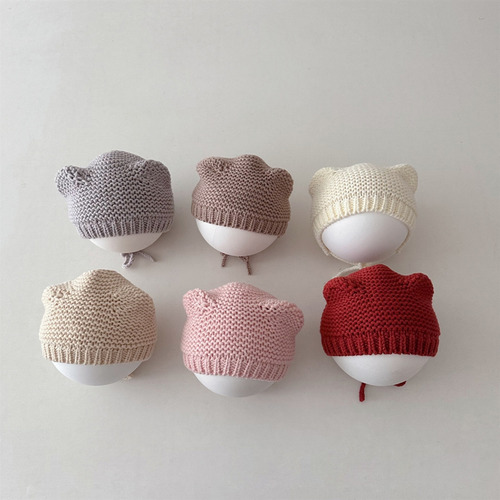 Gorro De Punto Para Bebé Con Orejas De Gato (r), Color Liso,