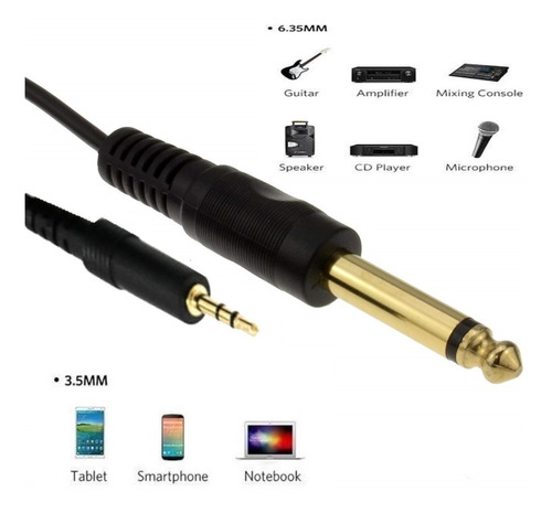 Cable Jack Plug 3.5mm Stereo A 6.3mm Mono