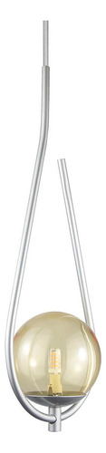 Lustre Pendente On Drop Com Globo De Vidro Estrutura Prata/ Vidro Âmbar 110v/220v