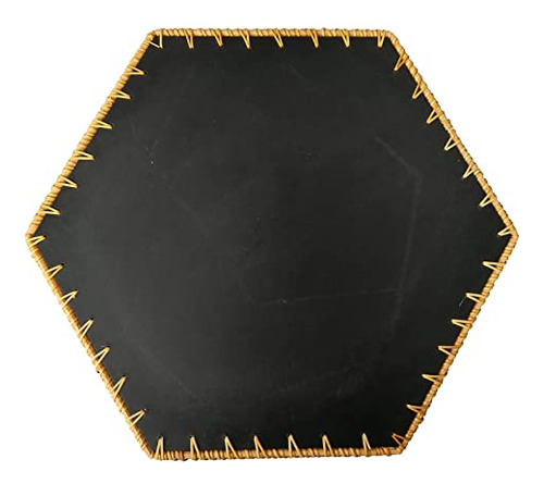 Bandeja Hexagonal Extra Grande De Ratán Y Mimbre